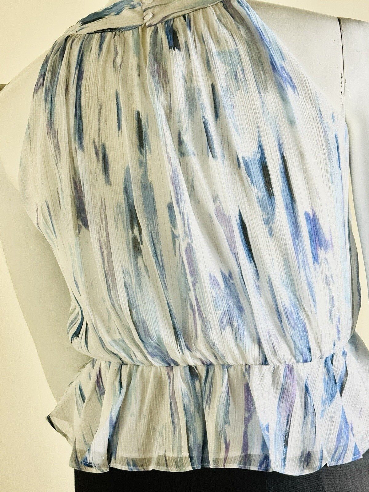 $89 DKNY Women's Blouse Blue White Top Sz L (B.80)