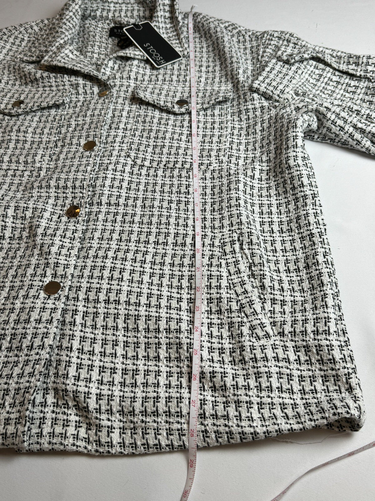 Stoosh Women’s Long Sleeve Jacket Button Down Size M White Black (74)
