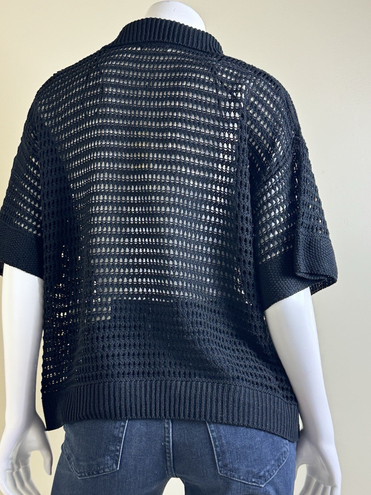 $128 Max Studio Mesh Shirt Blouse Top Black Size L. (B.93)