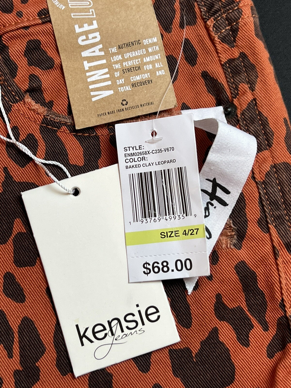 $68 Kensie Vintage Luxe The Ultimate High Rise Leopard Jeans Sz 4/27. (B.152)