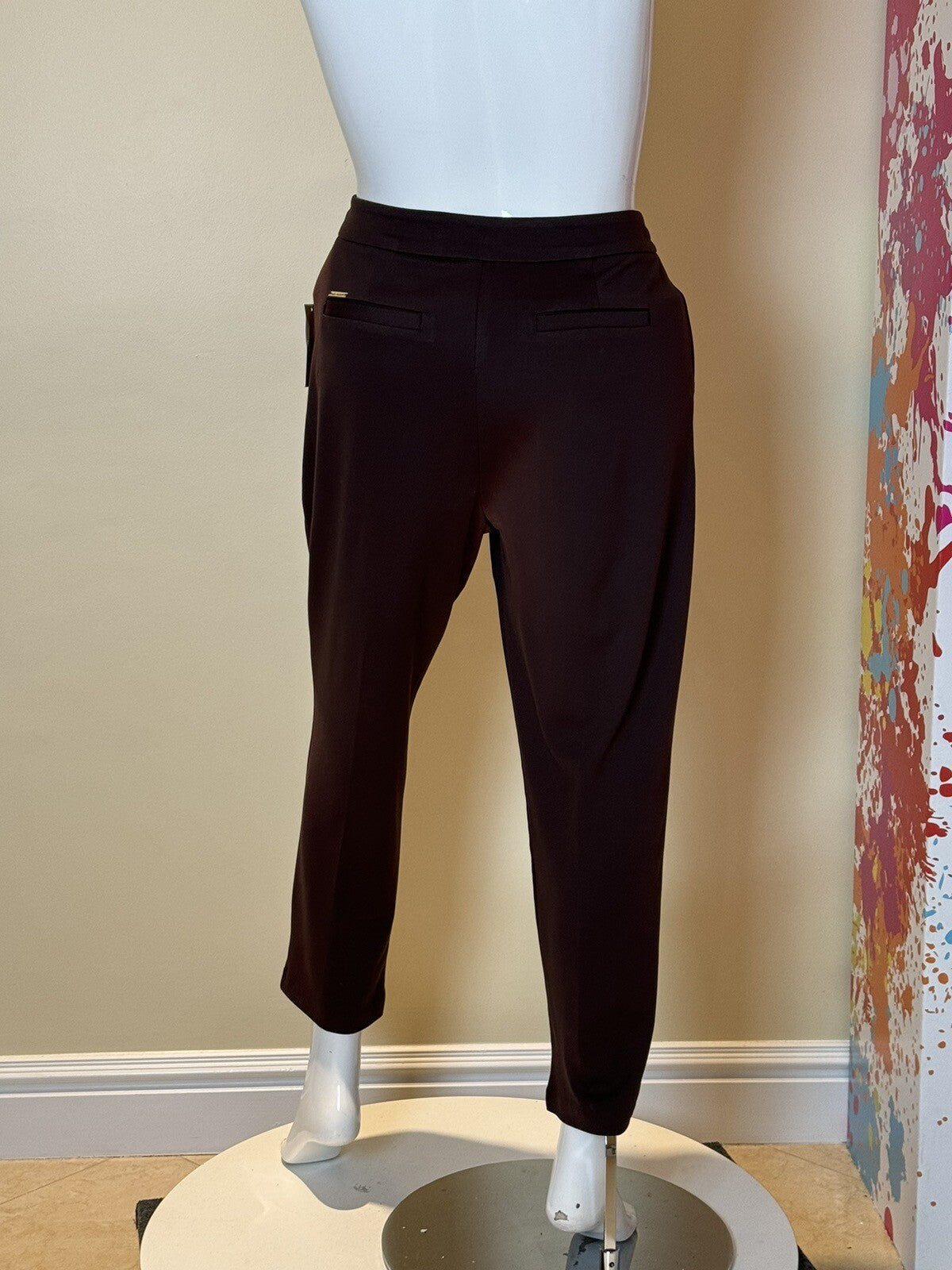 $110 Michael Kors Women's Brown W/Gold Chains Dress Pants Size L. (61)
