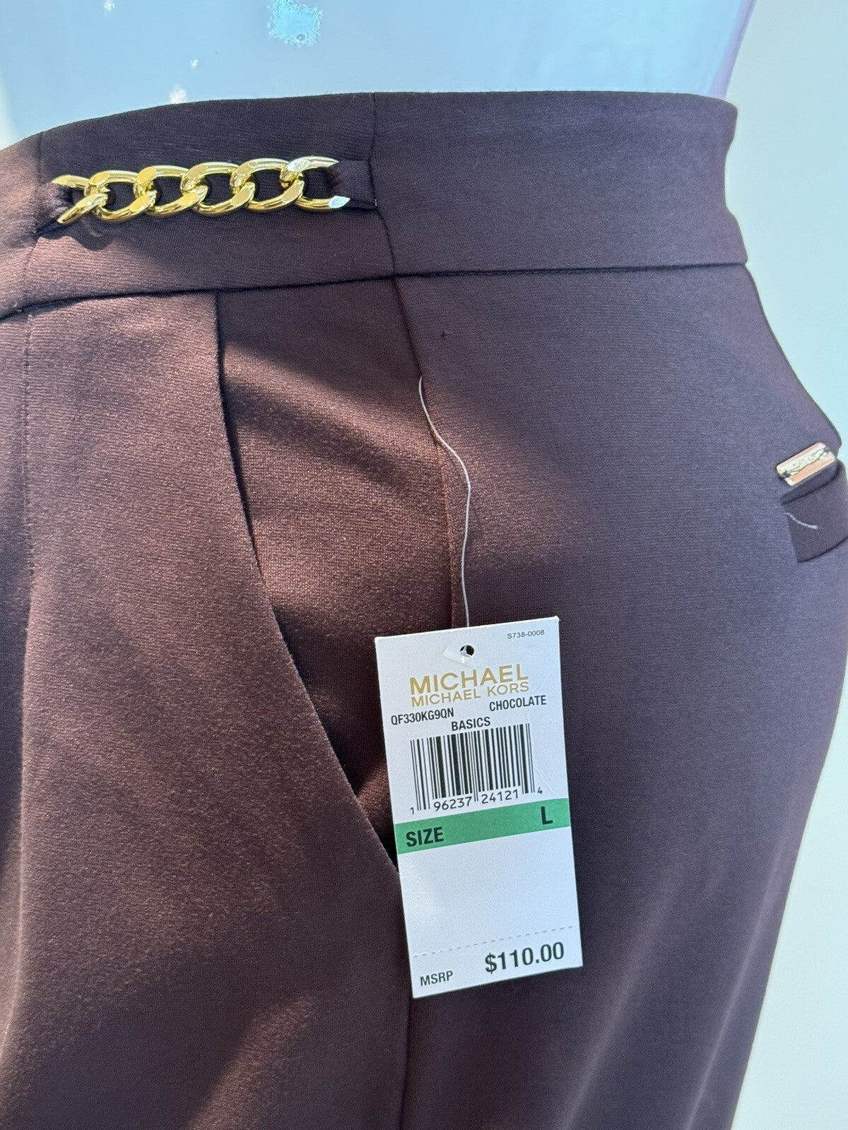 $110 Michael Kors Women's Brown W/Gold Chains Dress Pants Size L. (61)