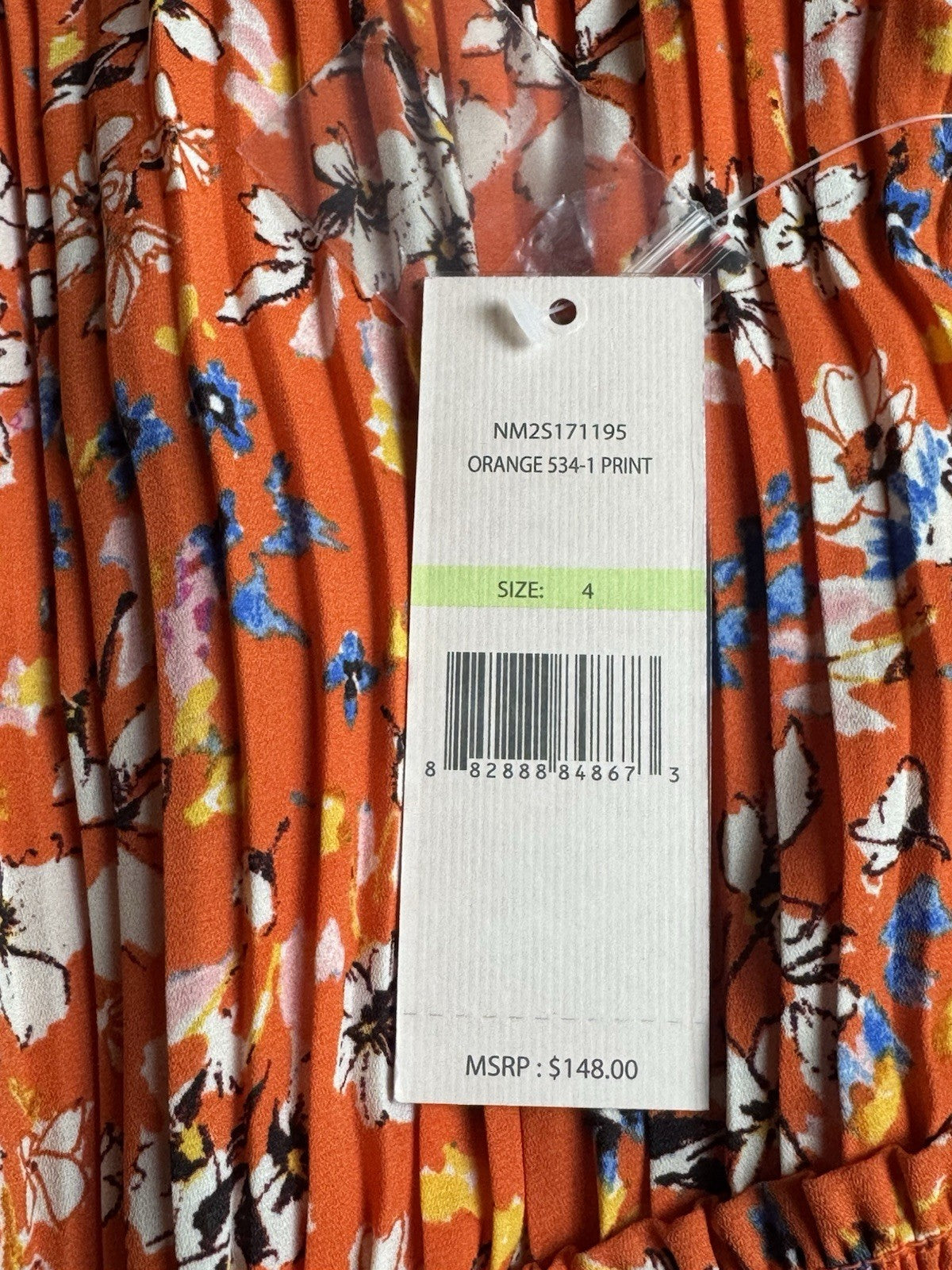 $148 NANETTE LEPORE Orange Pleaded Dress Sz 4 (B.171)