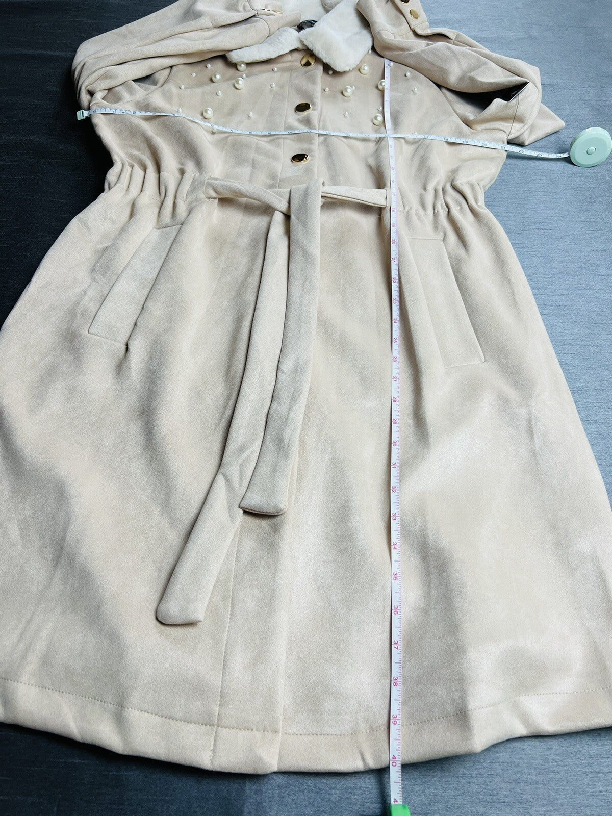 Alice Blue Women’s Beige Faux Leather Jacket with Pearls Sz XL