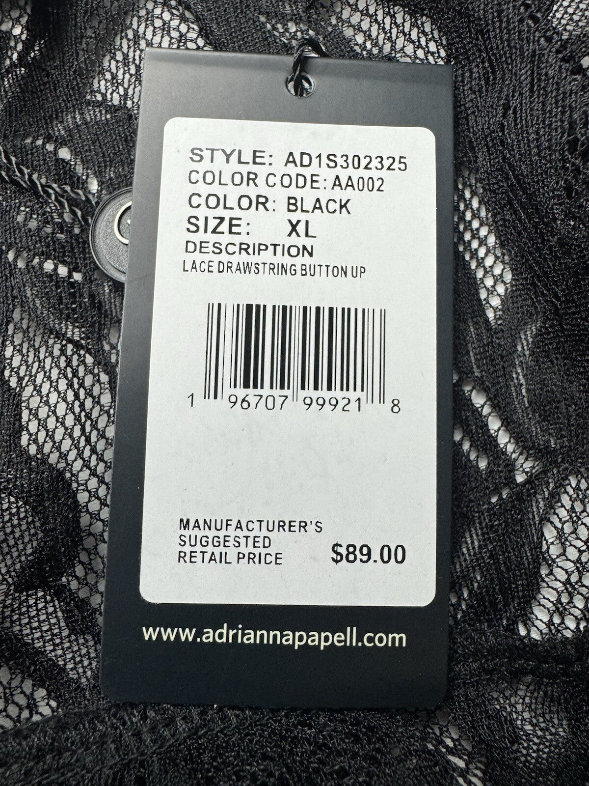 $89 Adrianna Papell Black Lace Long Sleeve Blouse Sz XL. (B.142)