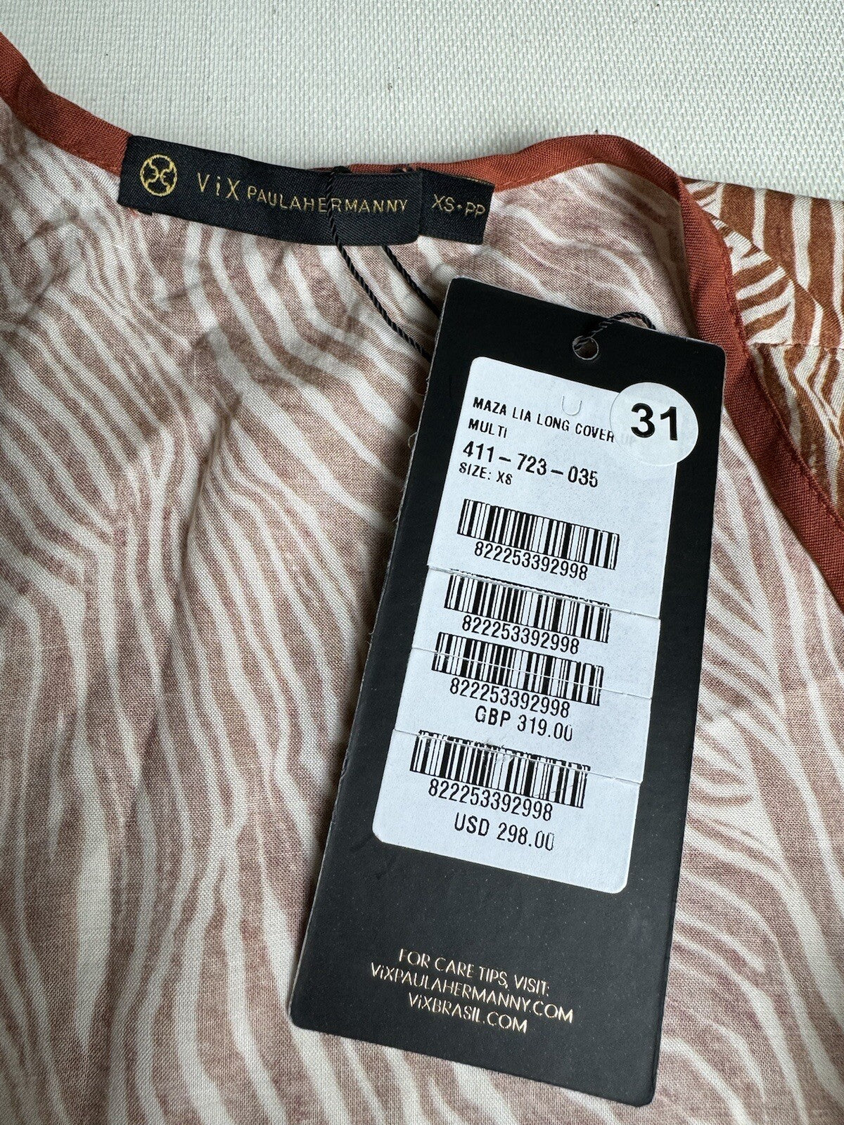 Vix Paula Hermanny Cover Up Maza Lia Long Dress Sz XS. (65)