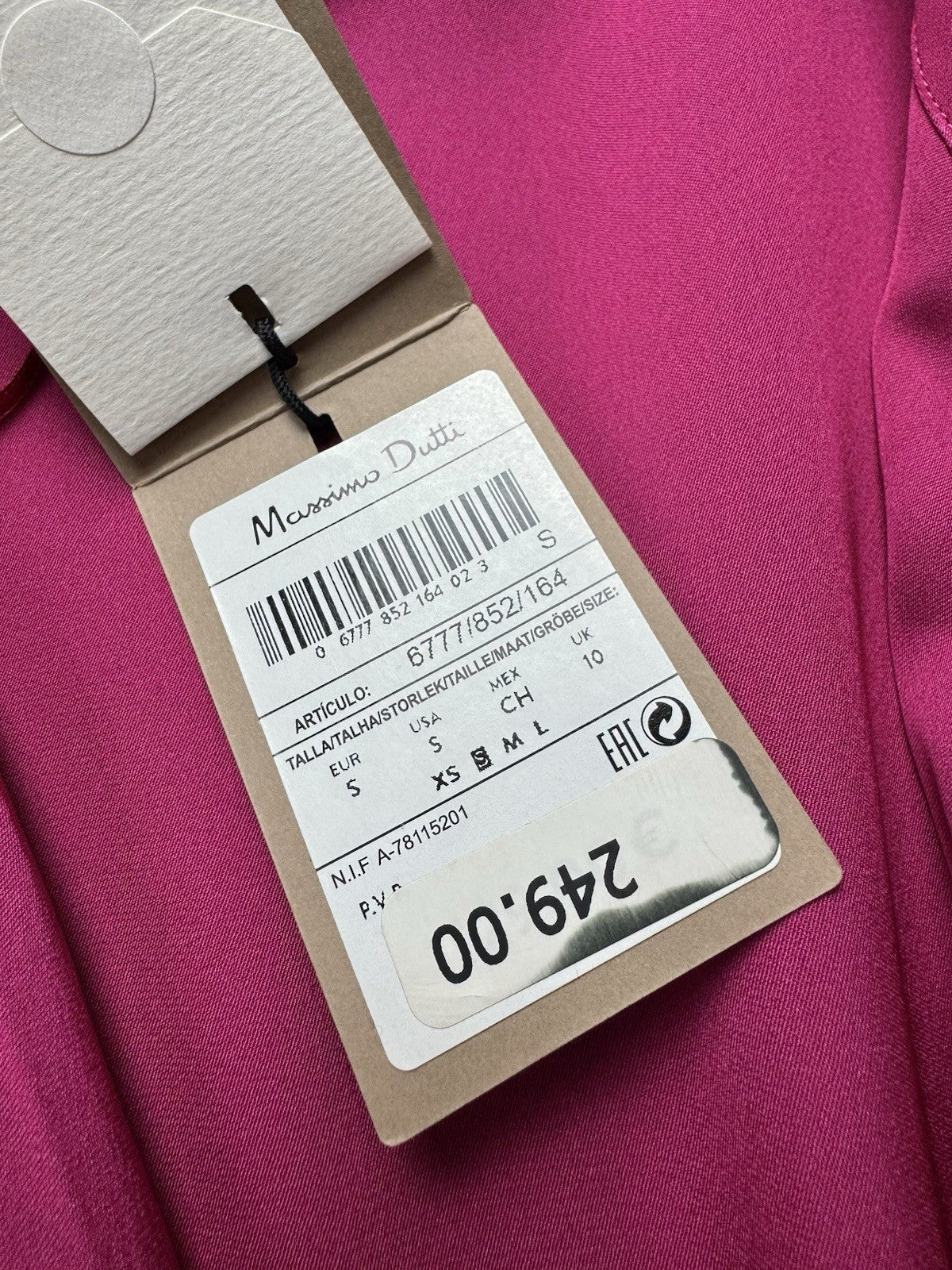 $249 MASSIMO DUTTI Long Silk Fuchsia Dress Sz S. (B.149)