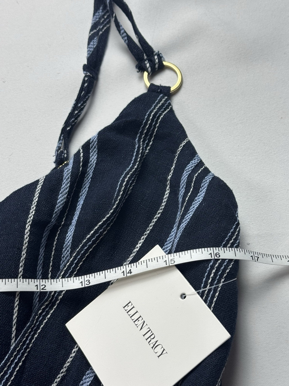 $129 Ellen Tracy Tie Front Linen Dress Navy White Stripe Sz S. (B.43)