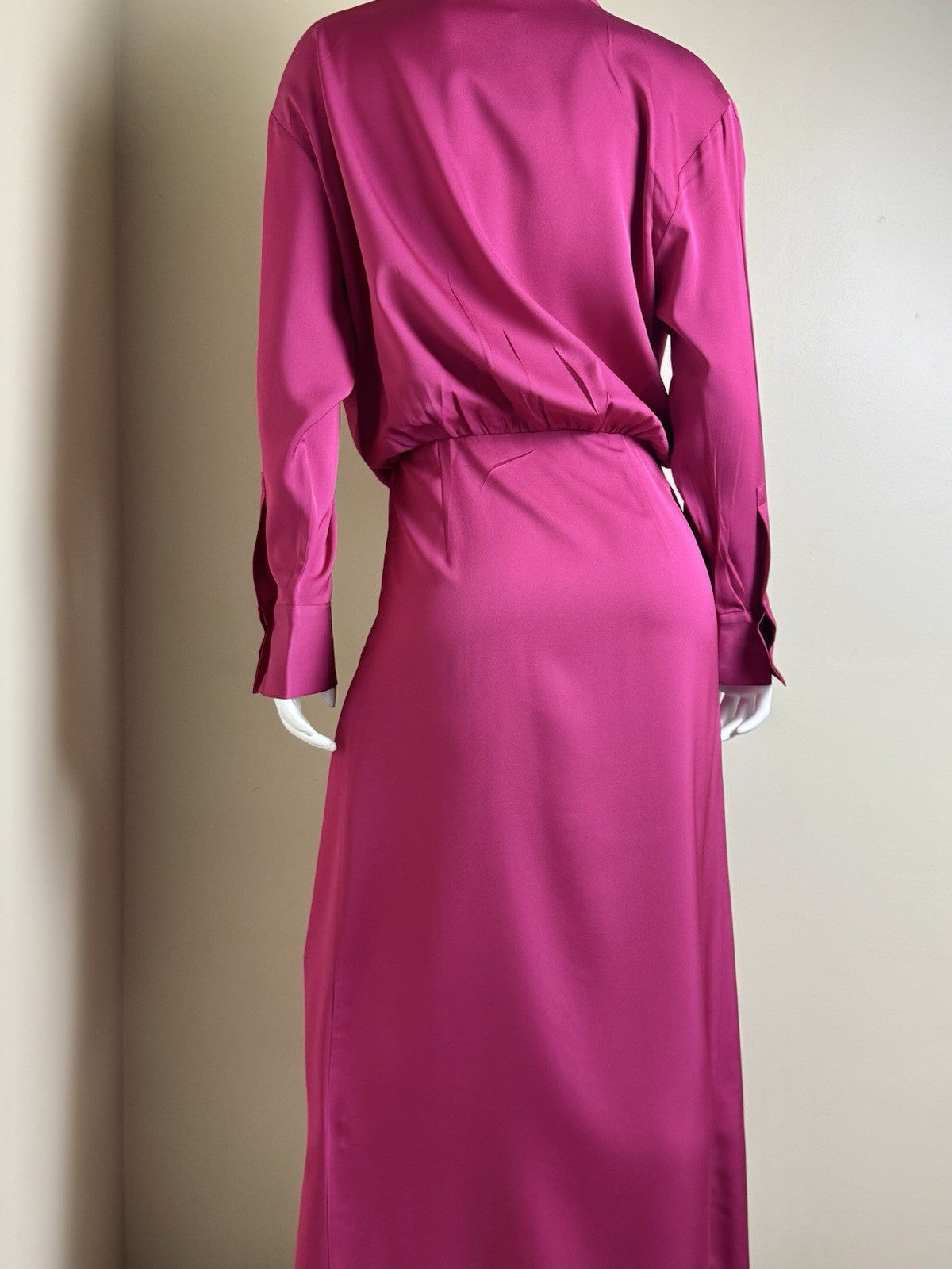 $249 MASSIMO DUTTI Long Silk Fuchsia Dress Sz S. (B.149)