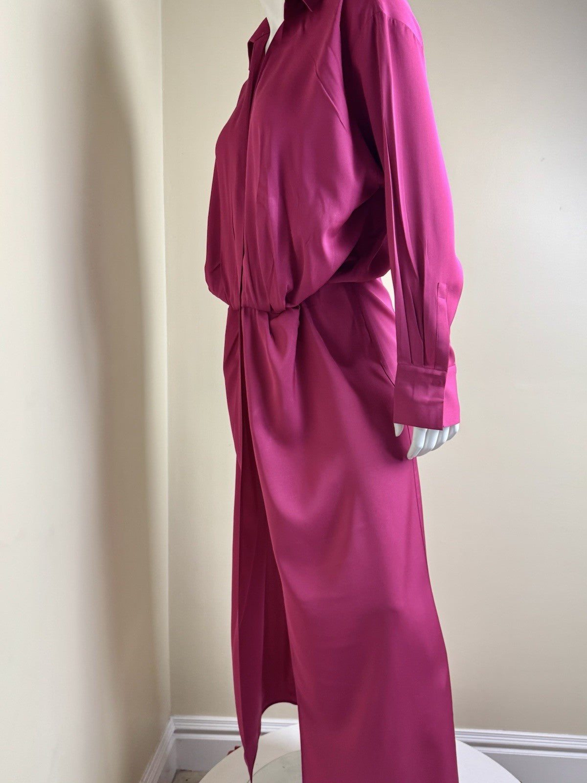 $249 MASSIMO DUTTI Long Silk Fuchsia Dress Sz S. (B.149)