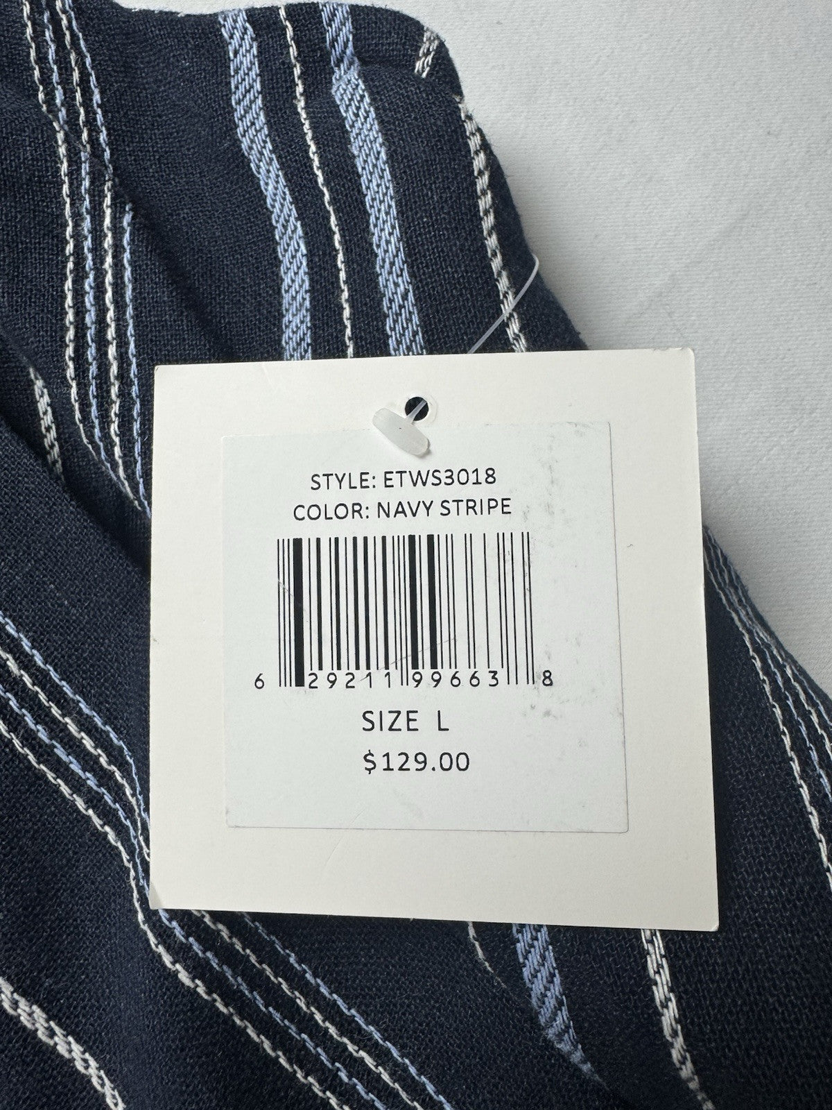 $129 Ellen Tracy Tie Front Linen Dress Navy White Stripe Sz L. (B.43)