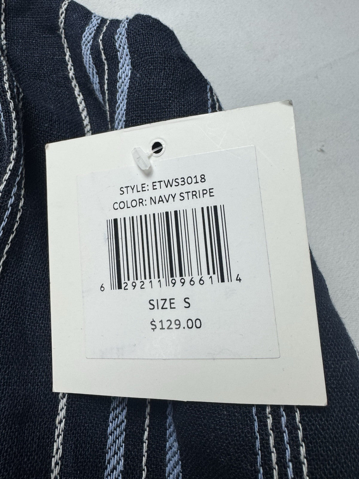 $129 Ellen Tracy Tie Front Linen Dress Navy White Stripe Sz S. (B.43)