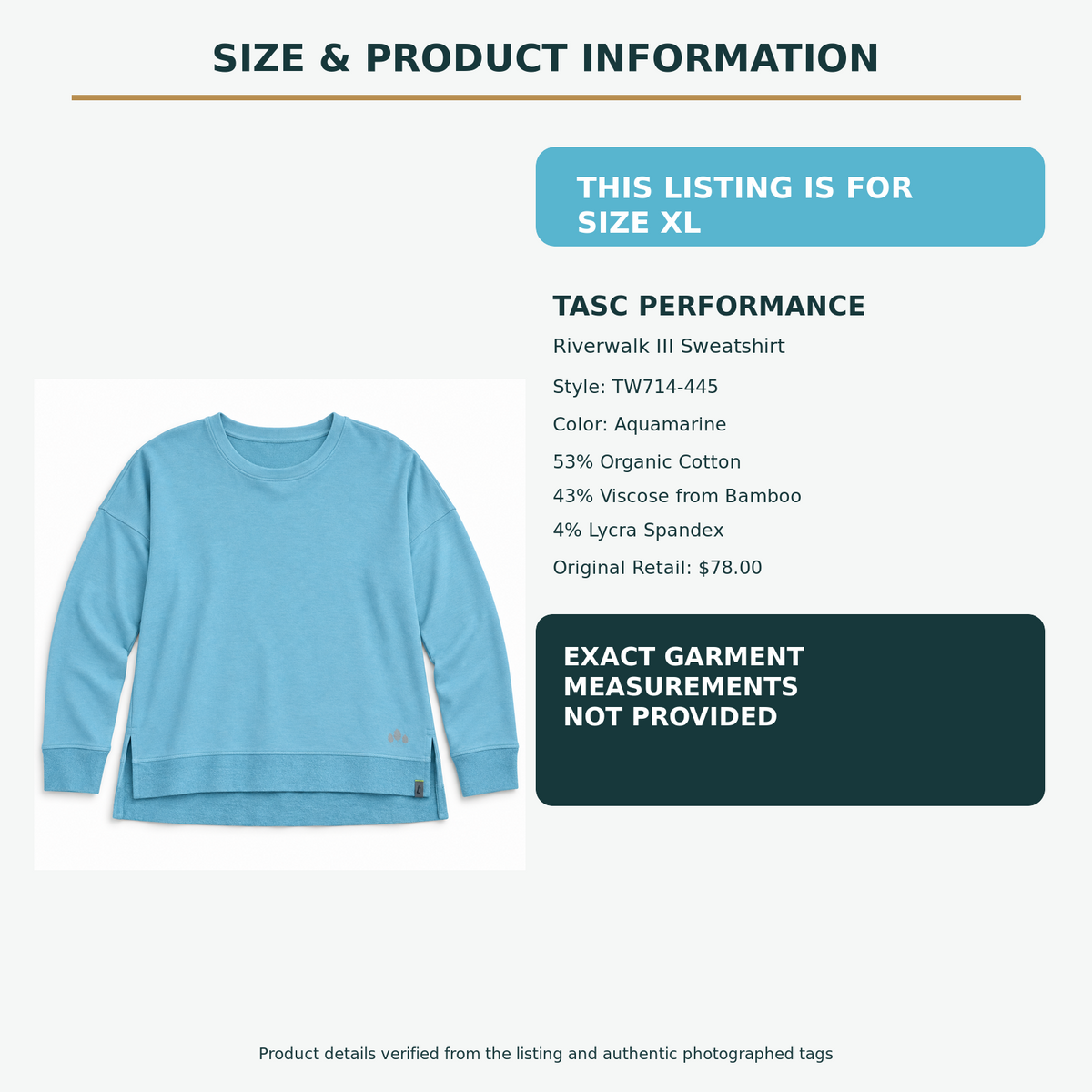 Tasc Performance Riverwalk III sweatshirt size XL product information