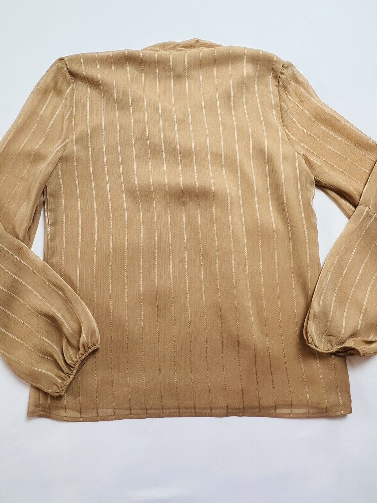 DKNY Women's Tan Top Shiny Tie-Neck Blouse Sz XS