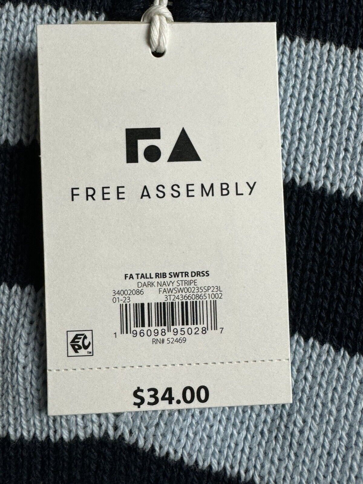 Free Assembly Women’s Knit Blue Dress Long Sleeve Sz M. (61)