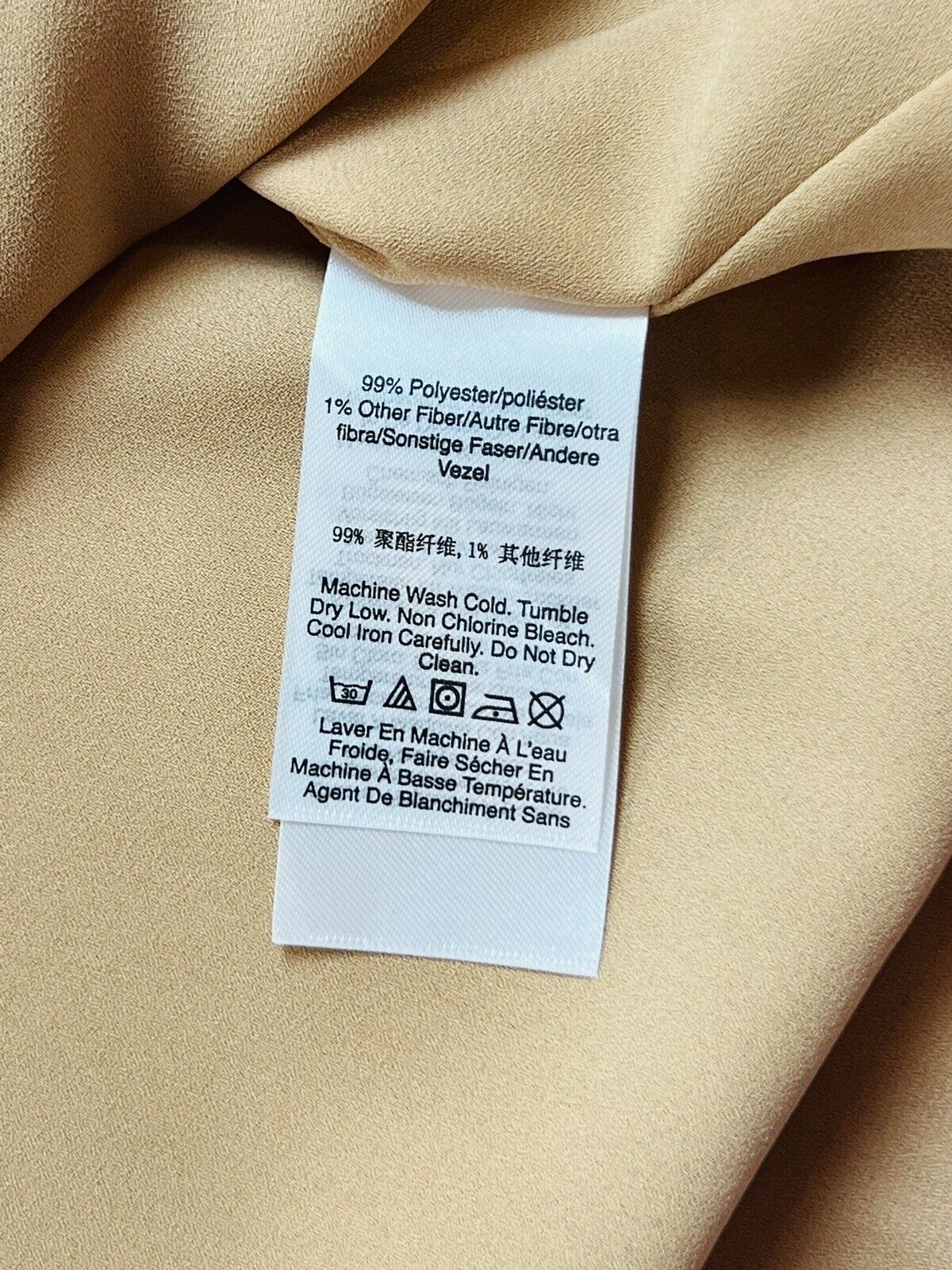DKNY Women's Tan Top Shiny Tie-Neck Blouse Sz XS