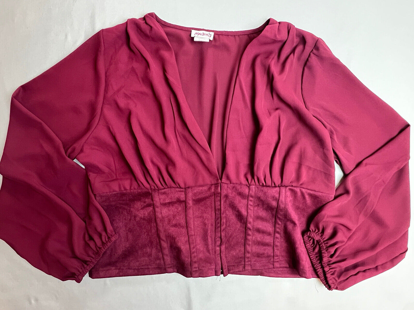 Madrag Women Size 3X Burgundy Top Long Sleeve Marron Blouse