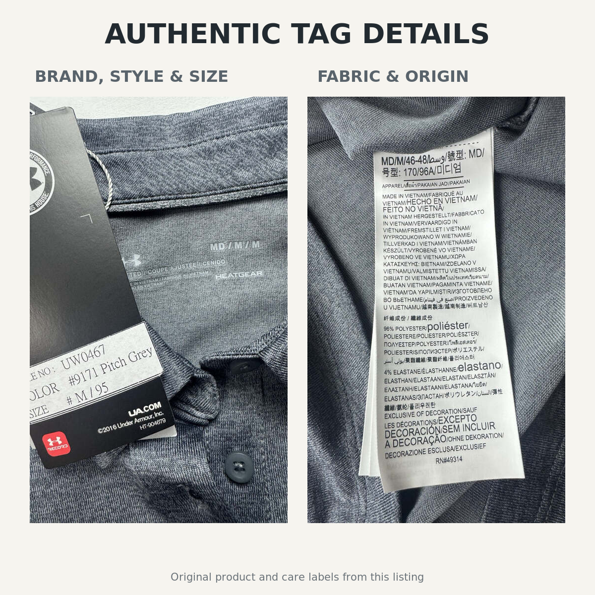 Under Armour polo authentic size style fabric and origin tags