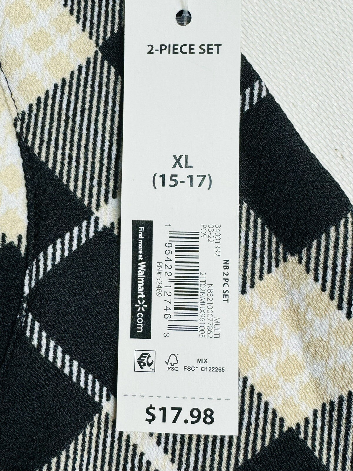 No Boundaries Women’s 2 Pc Plaid Top Pants Set Sz XL