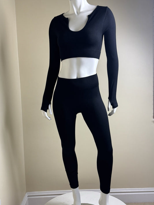 Women’s 2pc Set Black Top and Leggings Size S