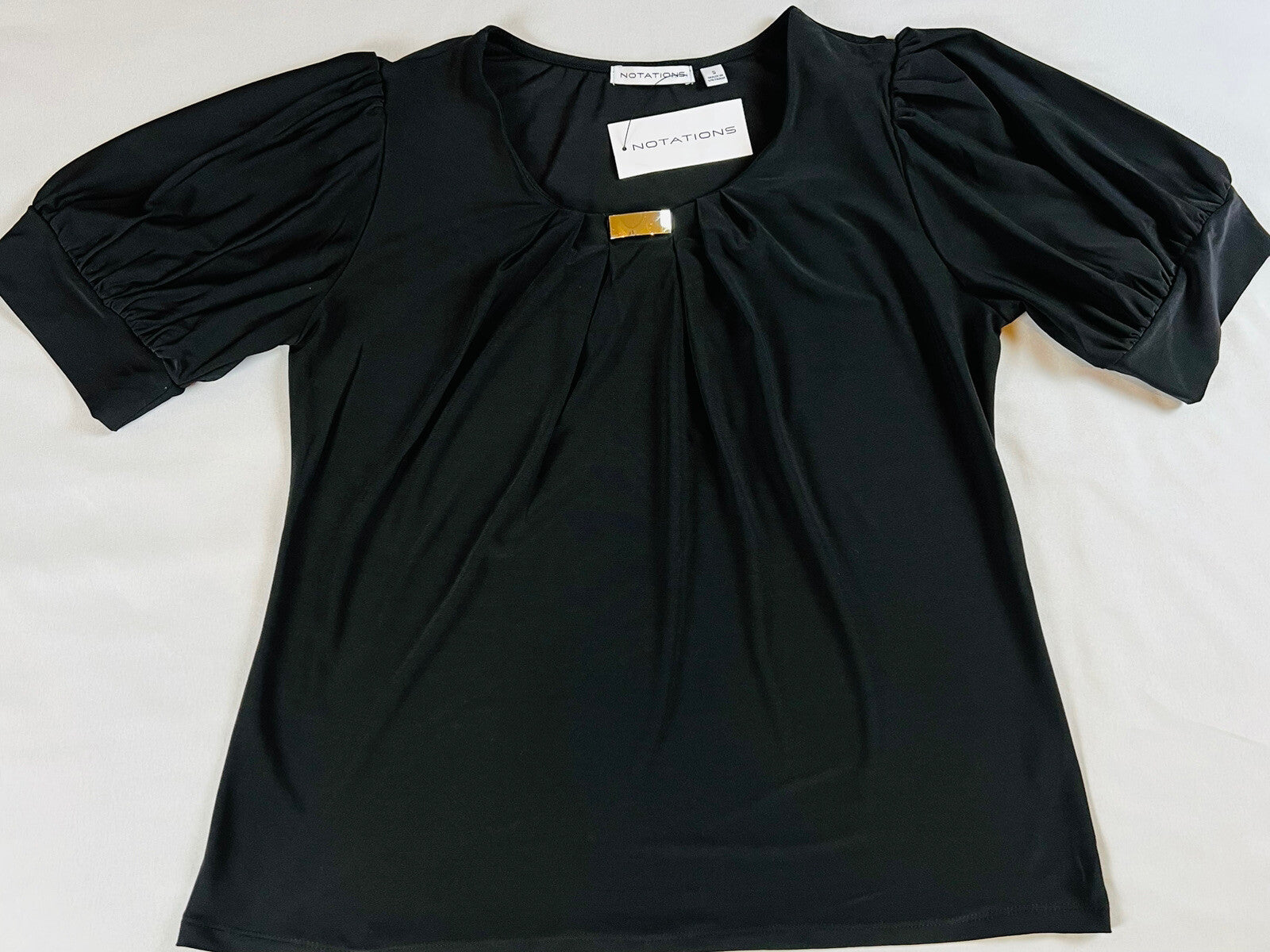 Notations Women's short sleeve top Blouse Shirt Sz S Black (16)