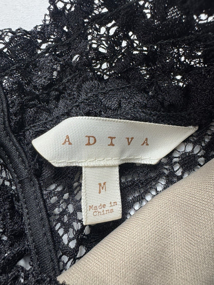 Adiva Women’s Lace Floral Black Blouse Sz M.    (B.150)