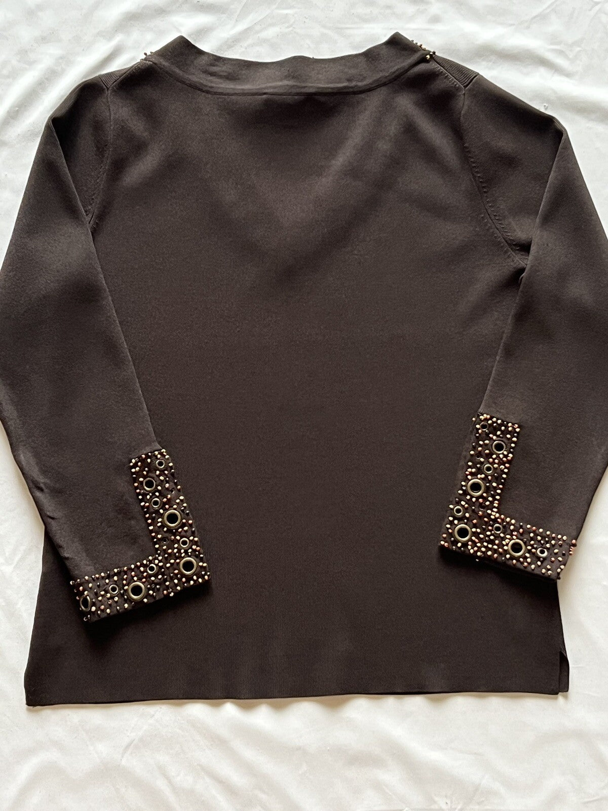 Que Per Due Women's Beads Sweater Sz L Brown Stretch