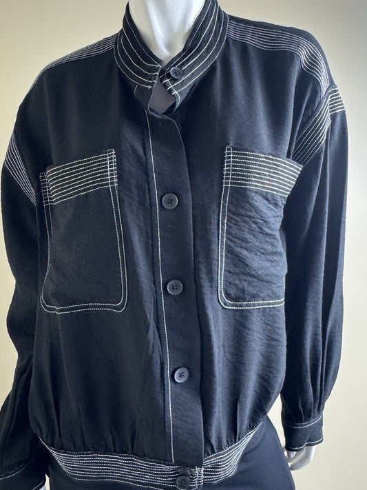 $139 DKNY Women's Contrast Stitch Banded Jacket Size M  (B.143)