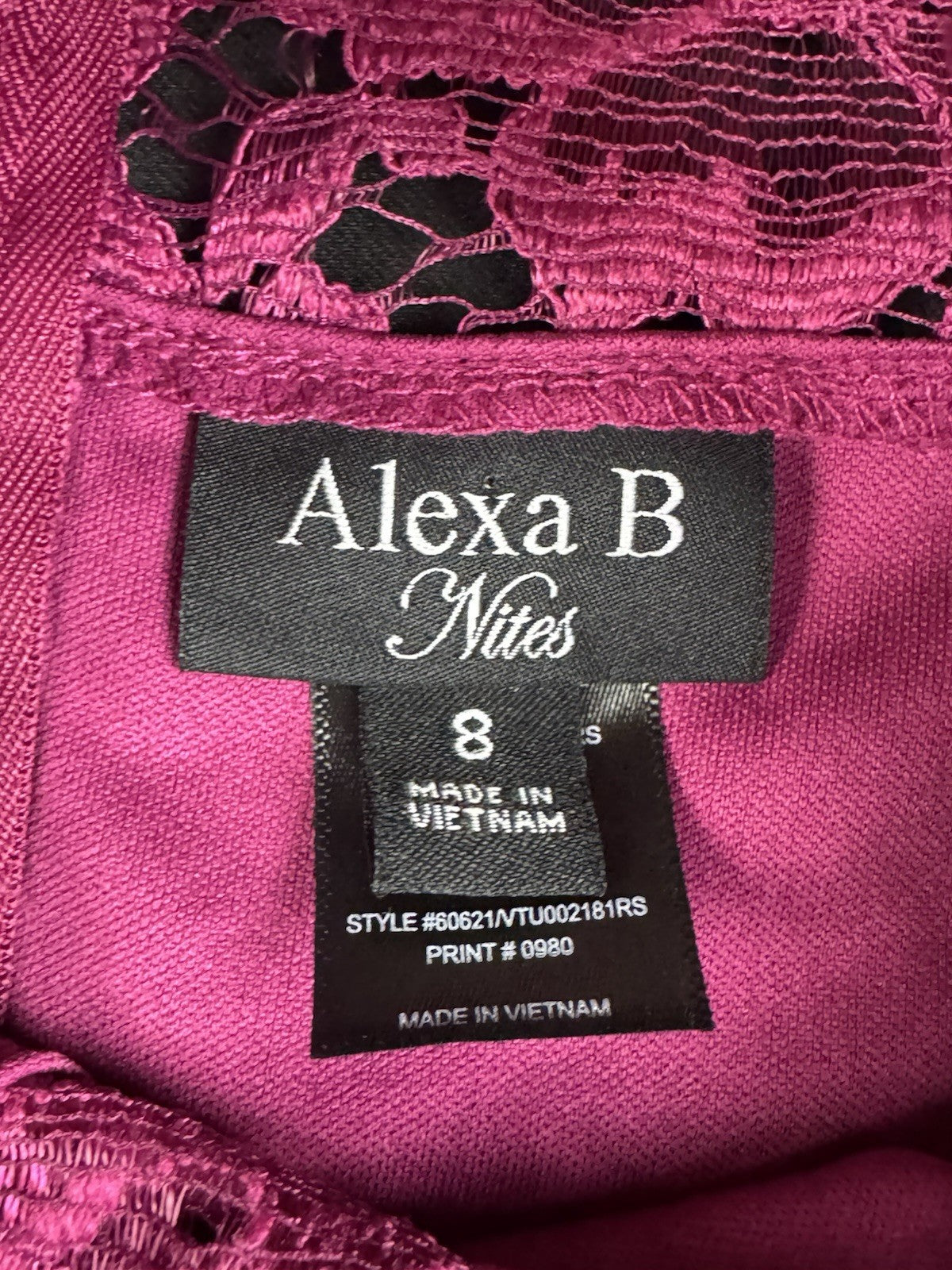 Alexa B Nites Fuchsia Lace Dress Size 8.  (B.99)