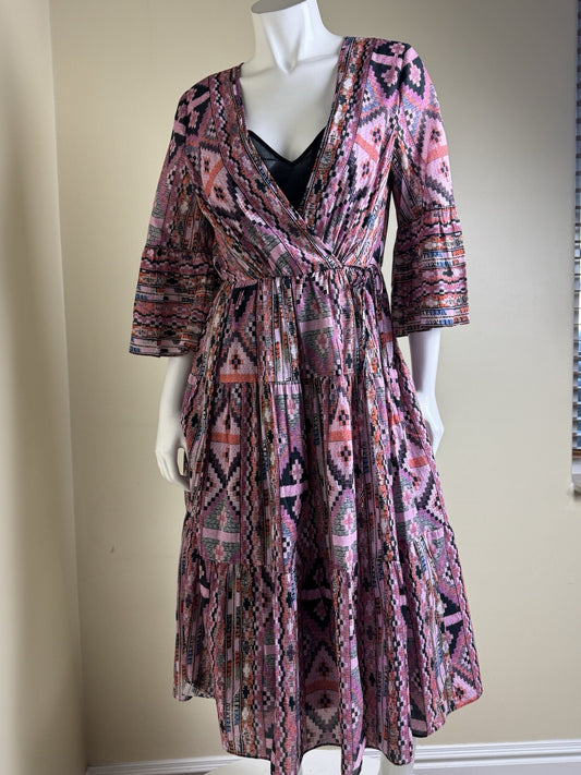 $498 Kobi Halperin Women's Pink Multi Dress Sz S     (B.38)