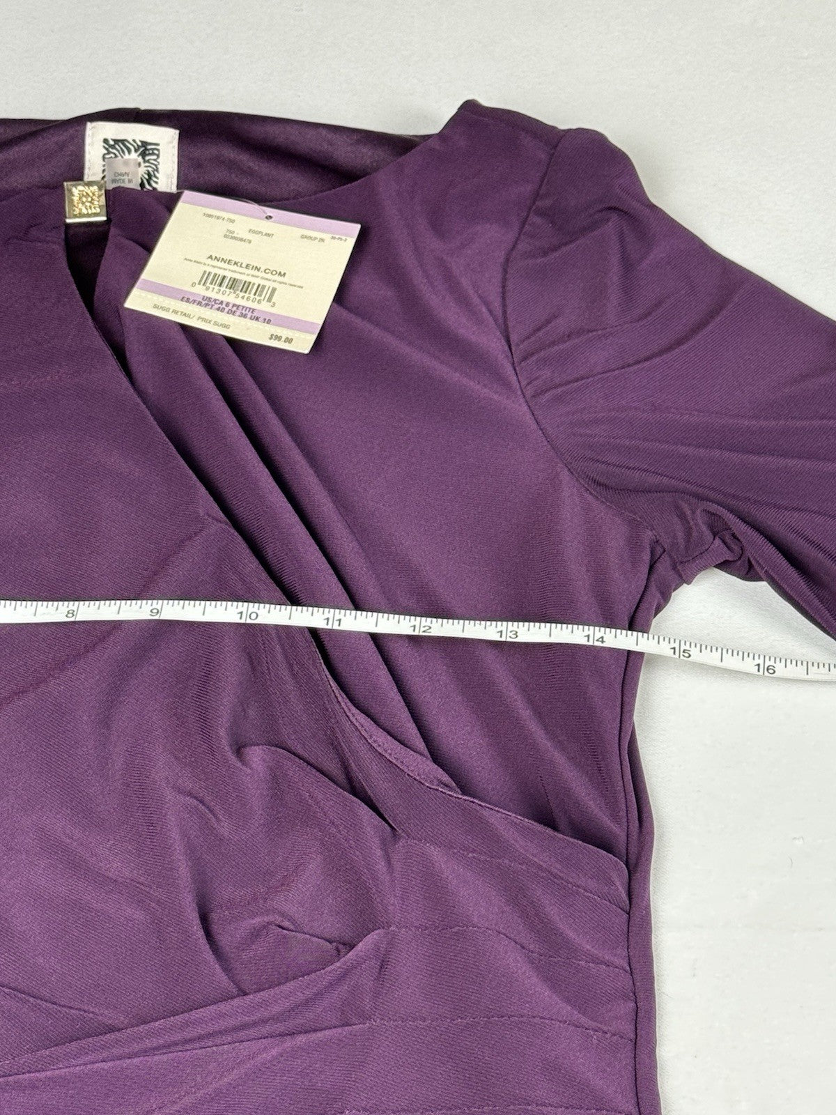 $99 Anne Klein Women's Blouson Dress Purple Sz 6P.    (B.176)