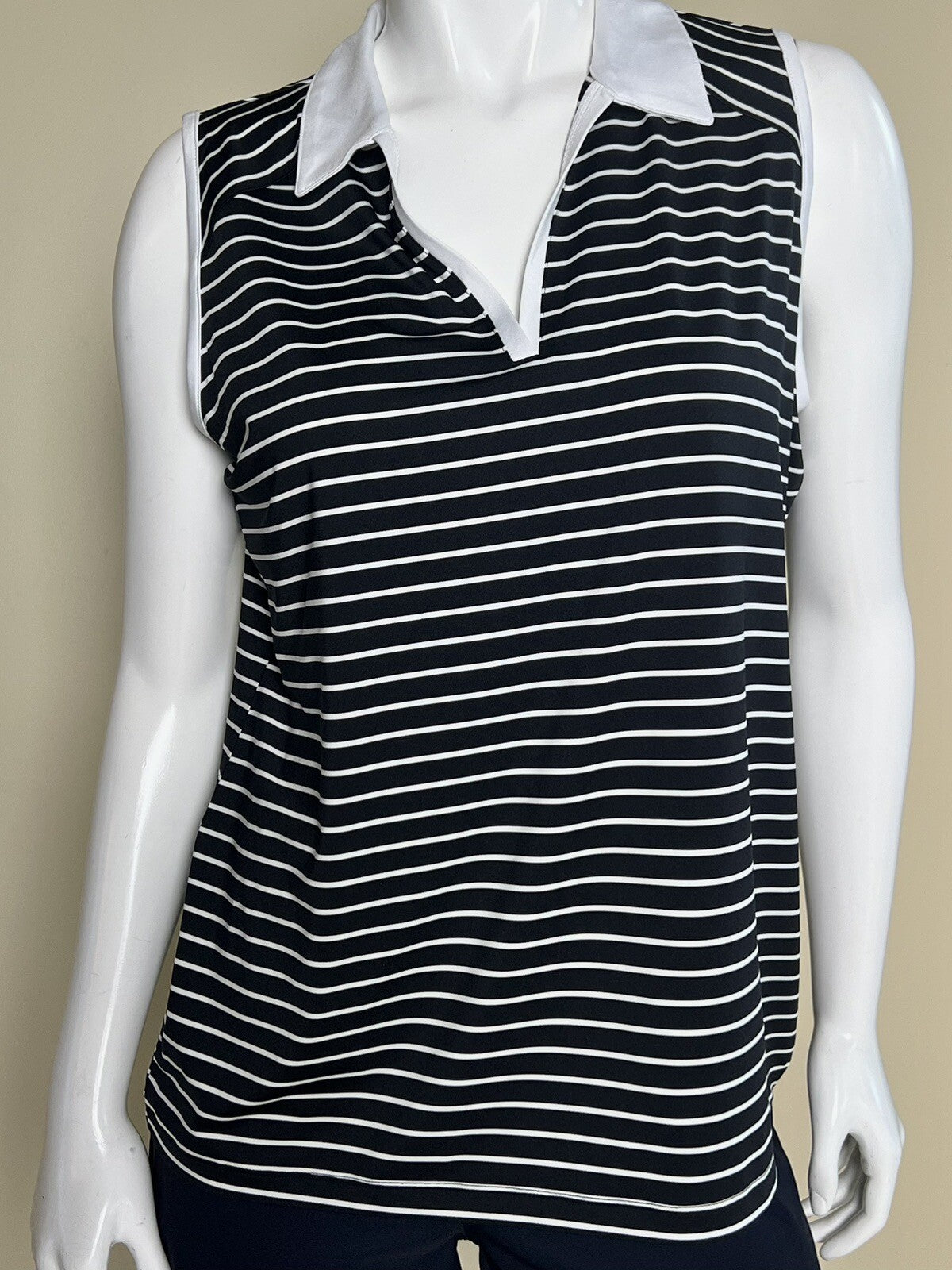 Sport Haley Women's Golf Shirt Black White Stripes Top Sz L (B.48)