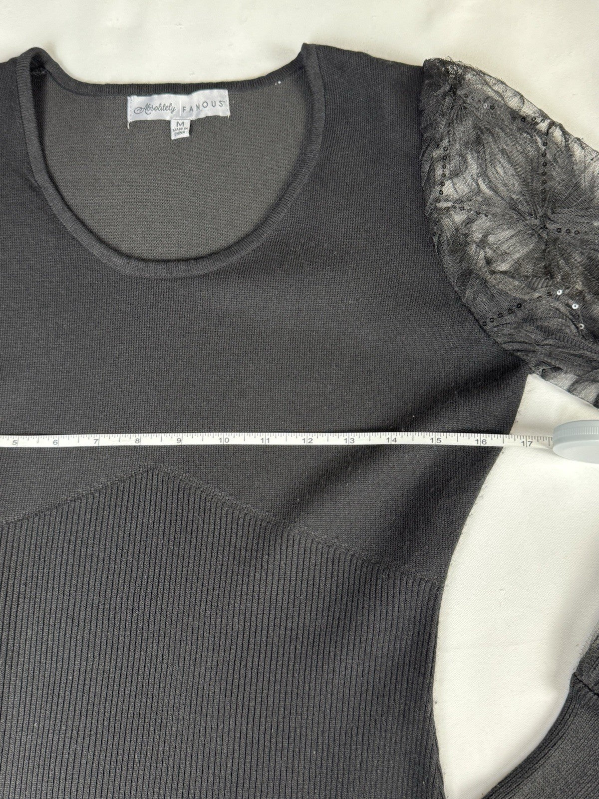 Absolutely Famous Black Laced Sleeves Knit Dress Size M.  (B.176)