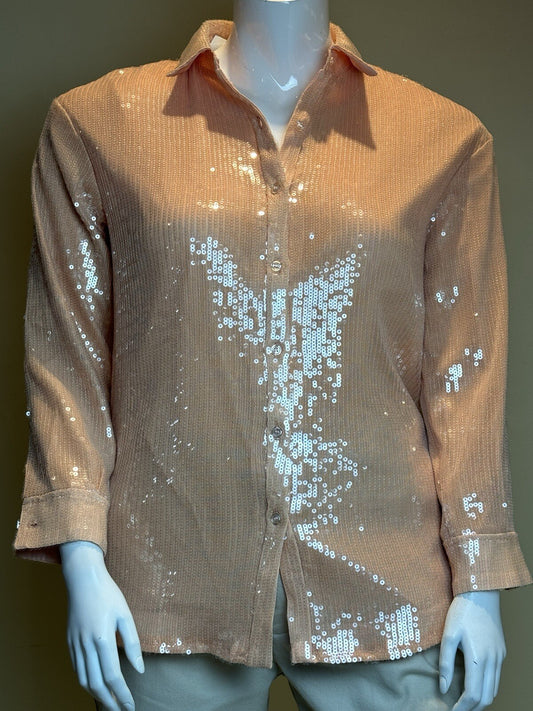 7 For All Mankind Women’s Long Sleeve Collar Shirt Sz M  (B.87)