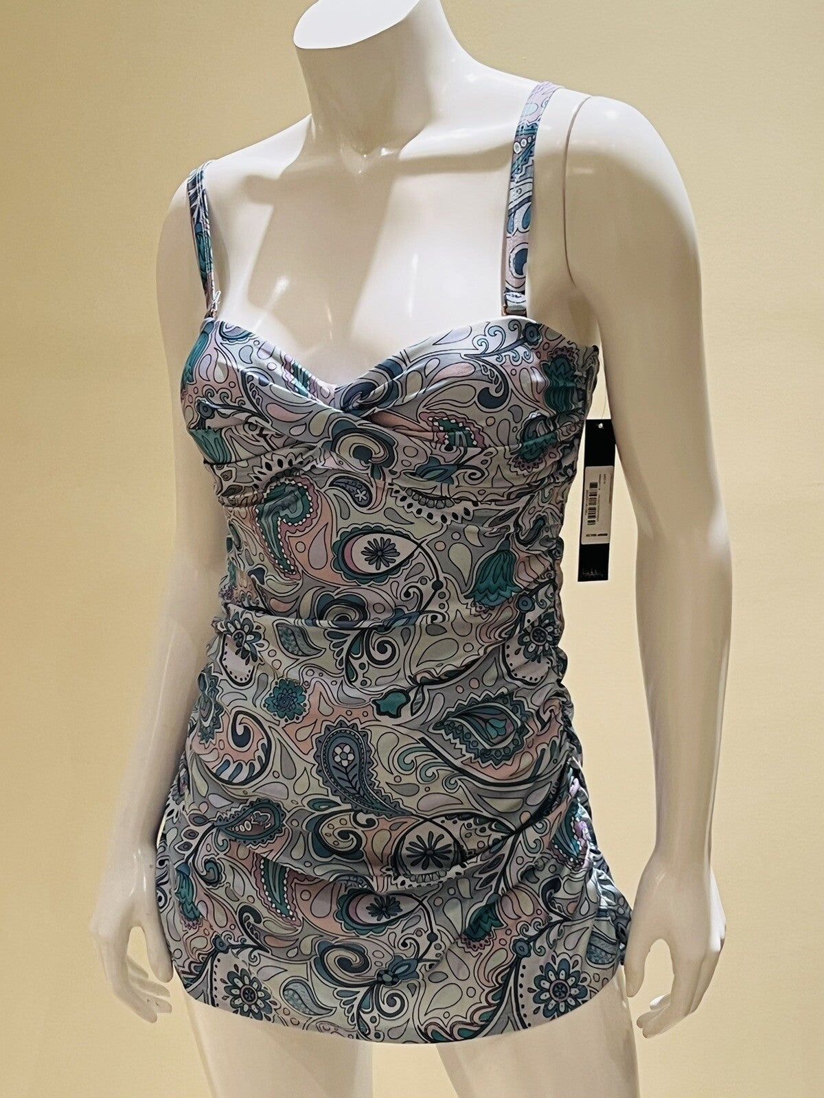 $98 Nicole Miller One Pc Swimsuit Paisley Print Sz S Blue Gray