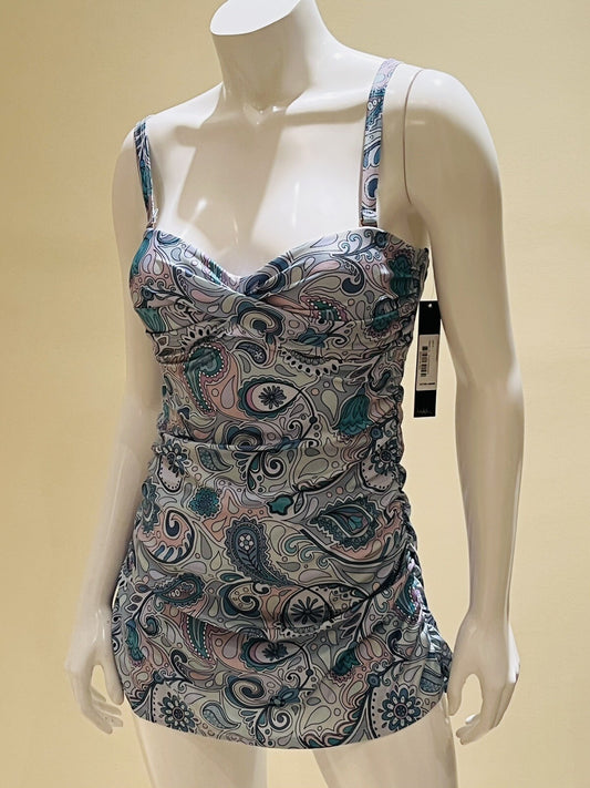 $98 Nicole Miller One Pc Swimsuit Paisley Print Sz S Blue Gray