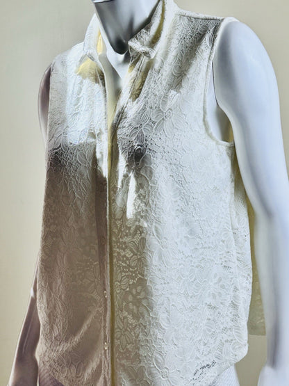 $79 Adrianna Papell Lace Ivory Blouse Sz L.       (B.175)