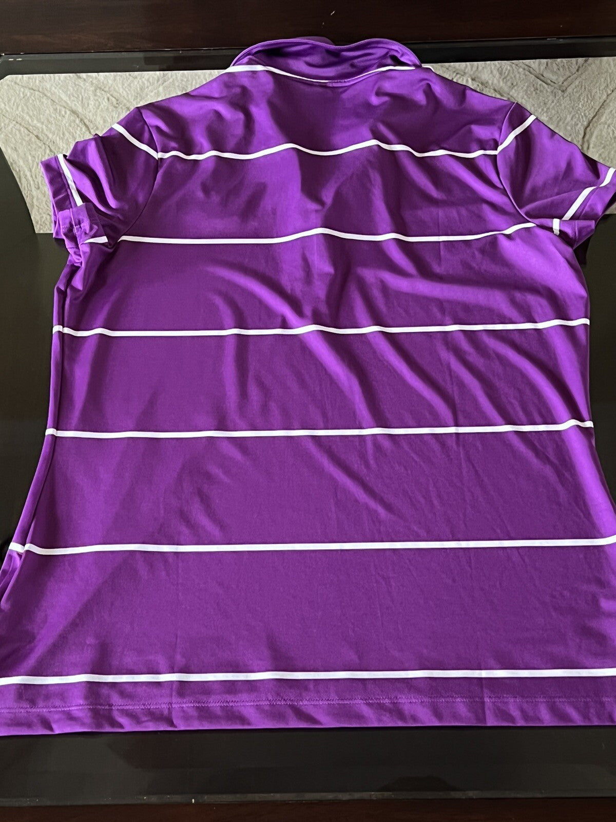 NikeGolf Women's Top Golf Shirt Purple w/White Stripes Sz L