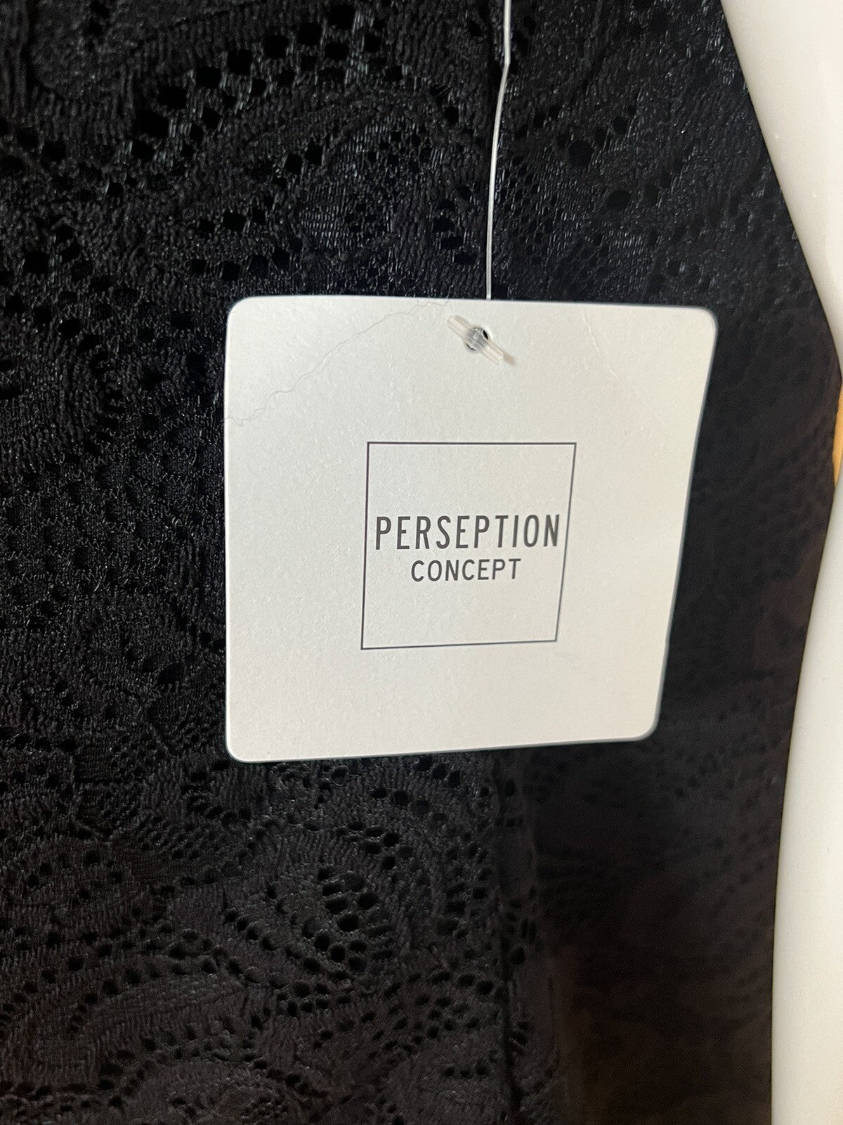 PerSeption Concept Women's Size S Black Short Sleeve Lace Top (1)