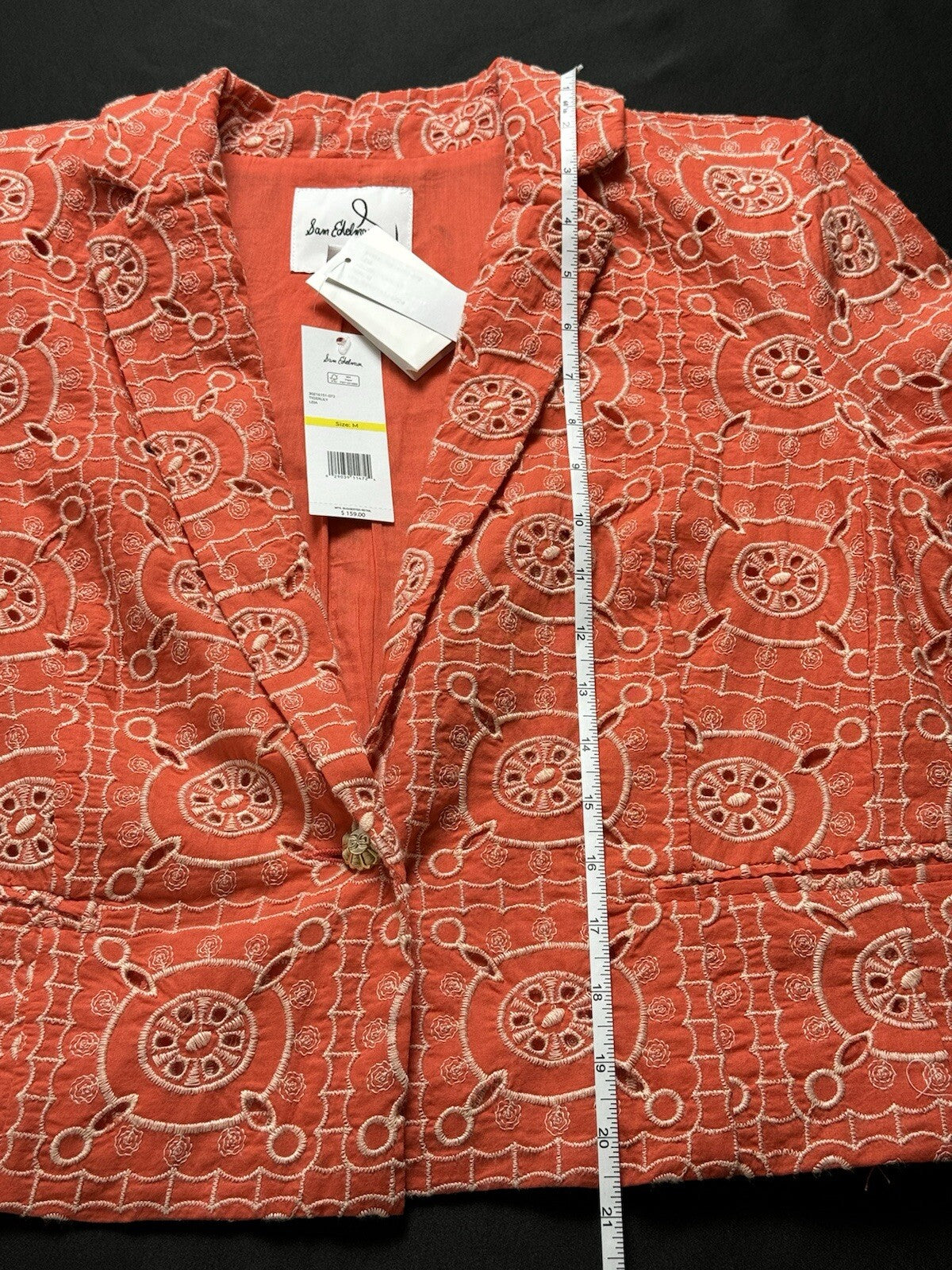 $159 Sam Edelman Women's Orange Leia Cotton Eyelet Crop Blazer Sz M  (B.85)