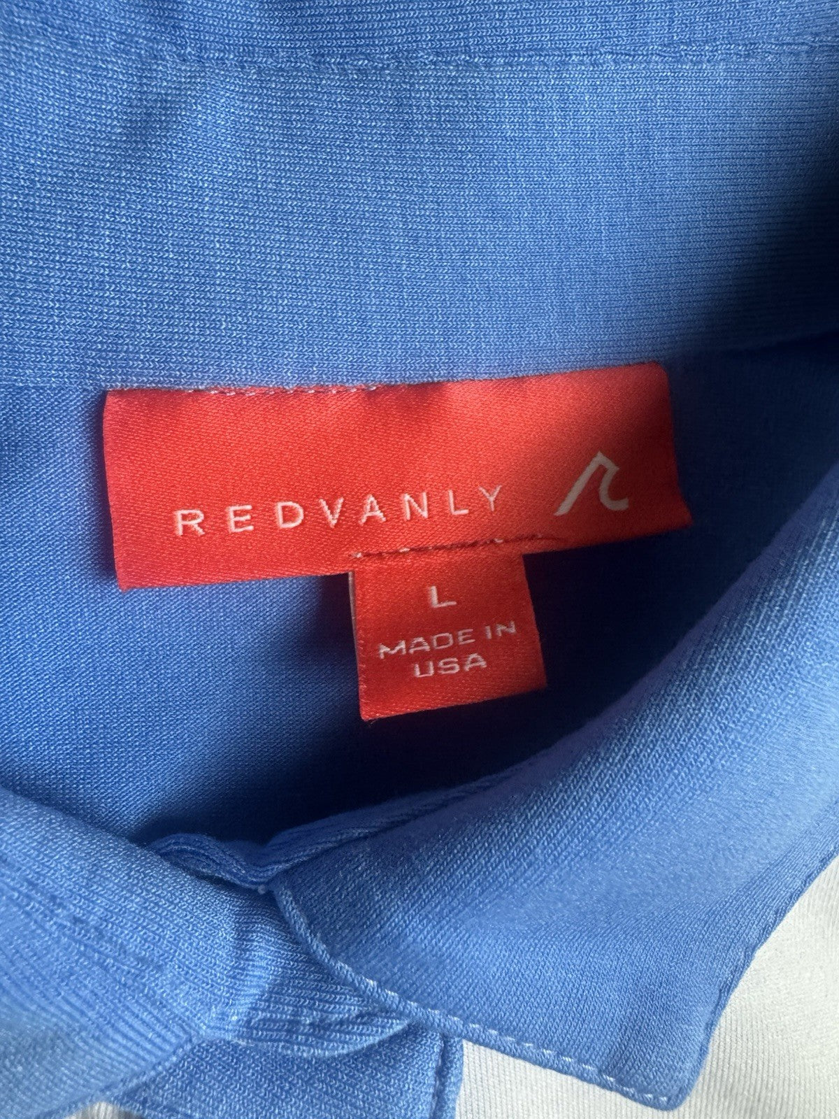 Redvanly Women’s Polo Shirt White w/blue Sz L.    (B.159)