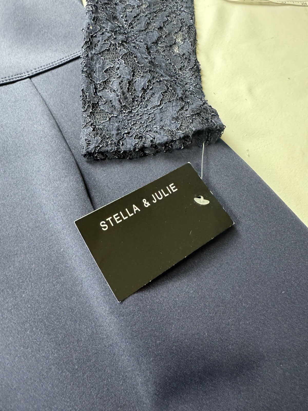 Stella & Julie Women’s Navy Laced Sleeves Dress Sz 8. (B.143)