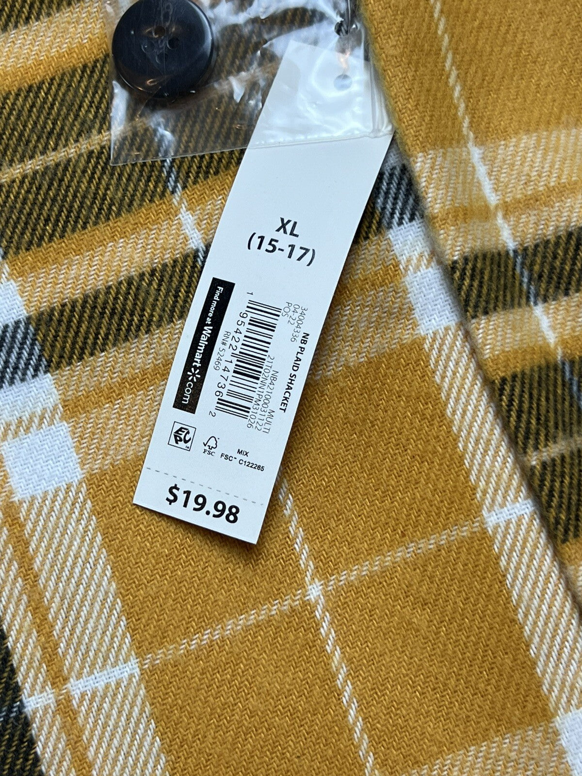 No Boundaries Women's Yellow Plaid Long Sleeve Fleeced Shirt Size XL Shacket