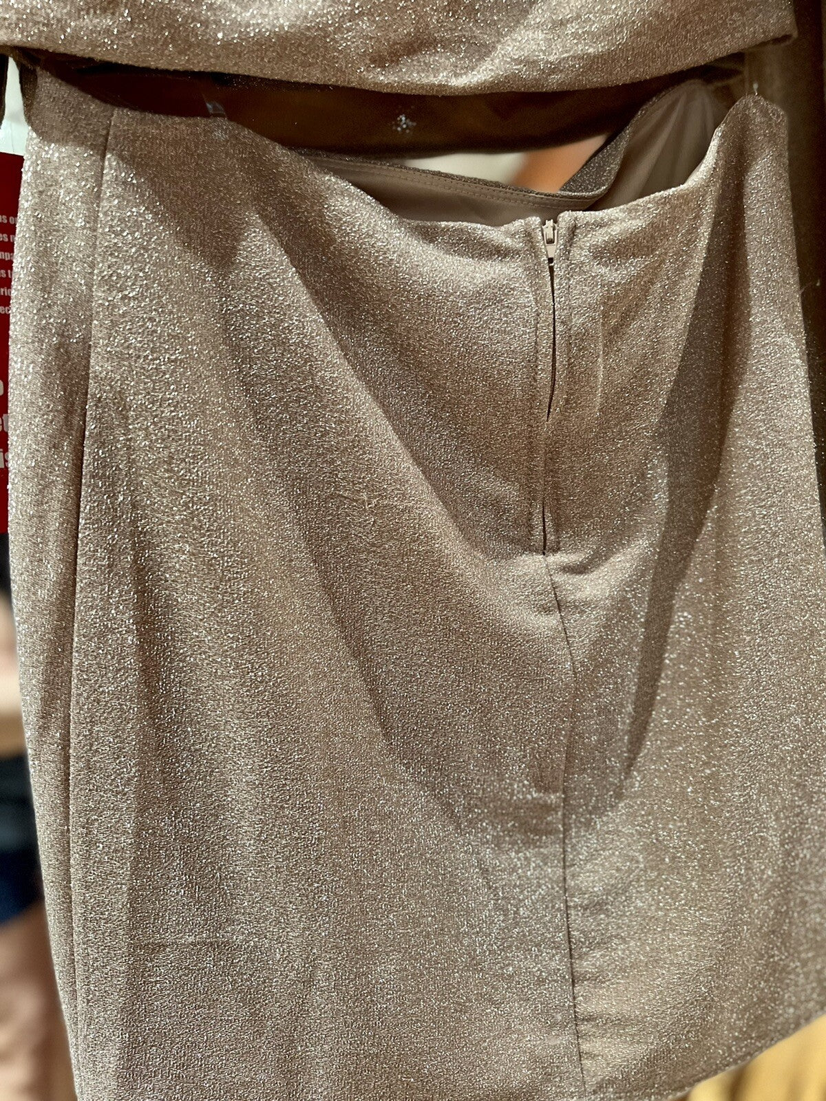 Crystal Doll Women’s 2 Piece Long Sleeve Top Skirt Sparkly Silver-Gold Size L