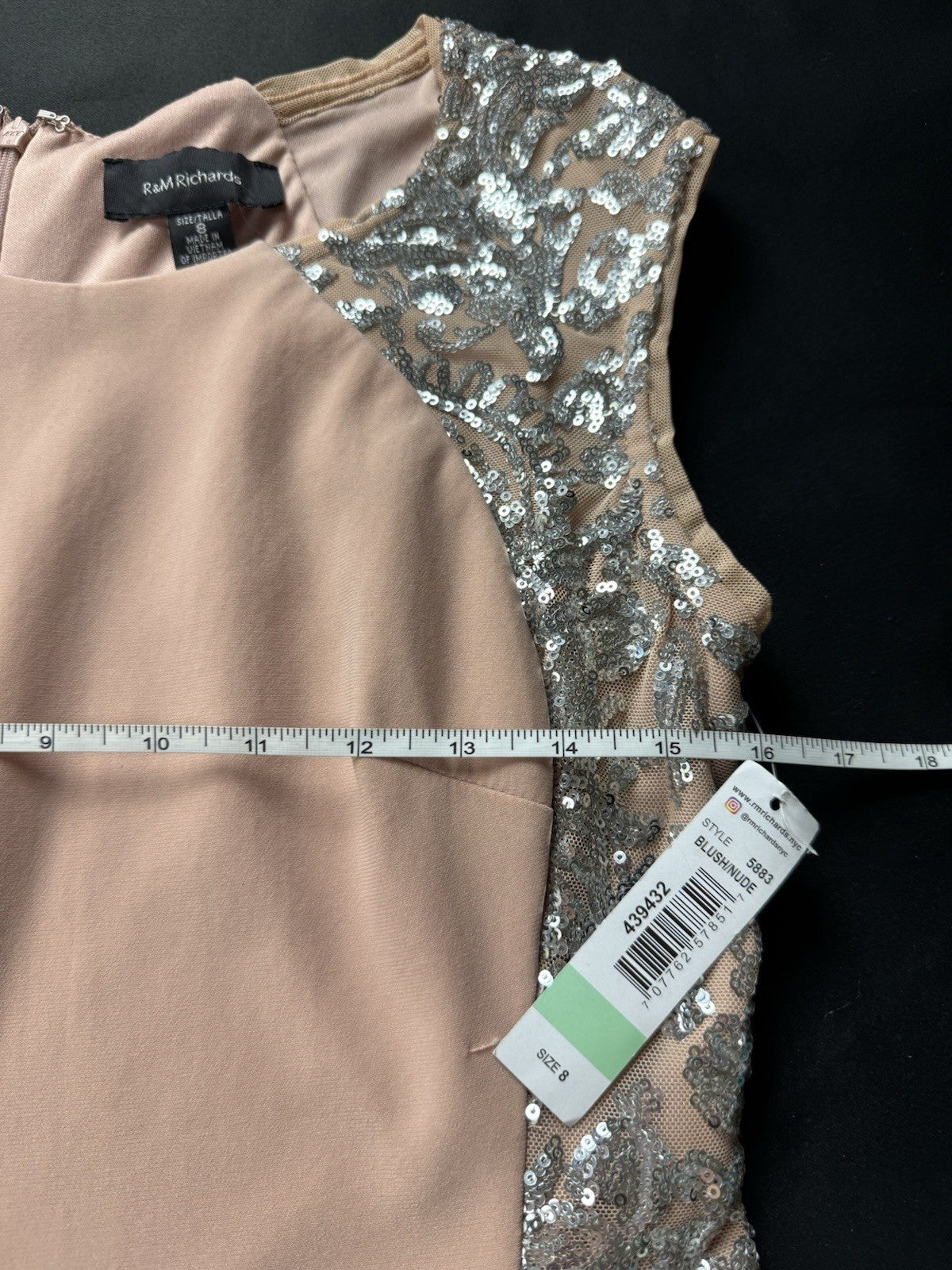 R&M Richard Knee-Length Sheath Dress w/Sheer Inserts Sequins Sz 8.       (B.158)