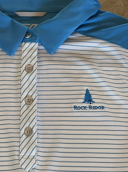 Cutter & Buck Women's Polo White w/Blue Stripes Golf Shirt Sz M (B.13)