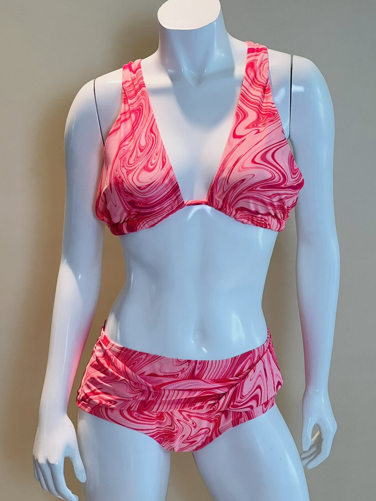 Time And True 2 Pc Bathing Suit Size M Marble Pink Bikini