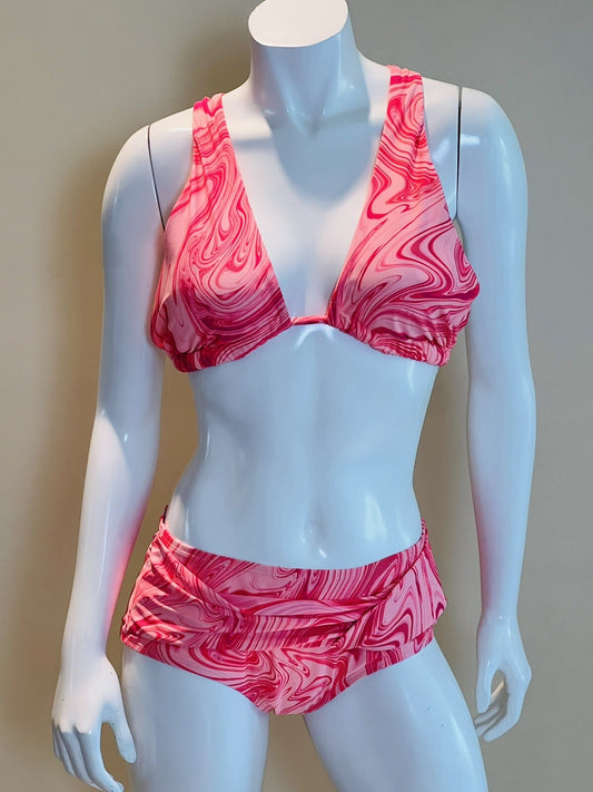 Time And True 2 Pc Bathing Suit Size M Marble Pink Bikini