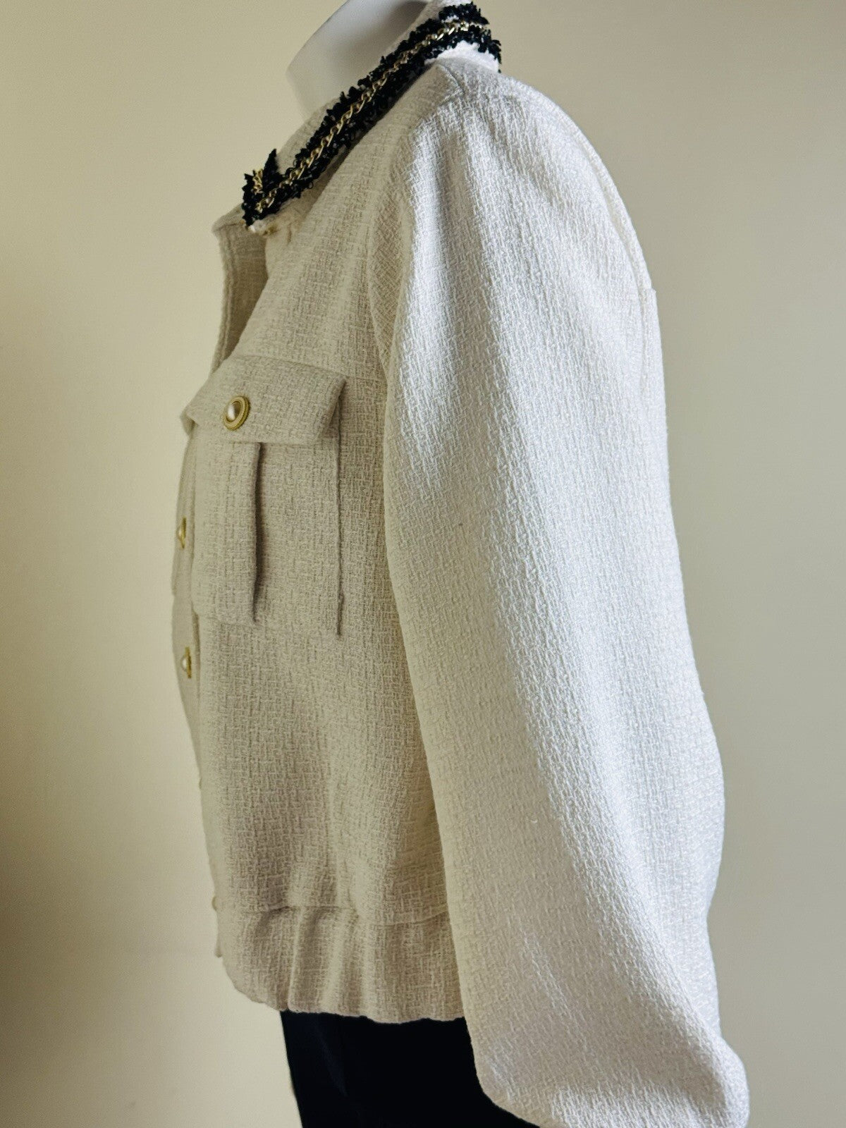 $128 NANETTE LEPORE Women’s Cream Tweed Jacket Sz L    (B.110)