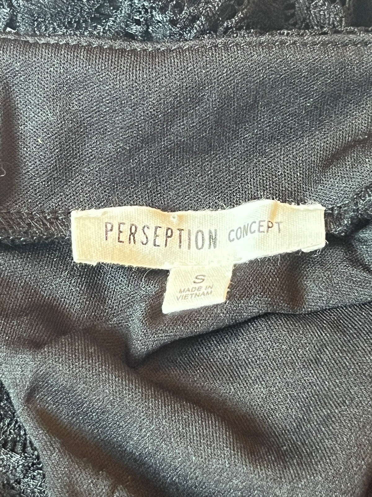 PerSeption Concept Women's Size S Black Short Sleeve Lace Top (1)